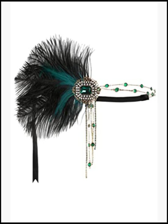 Vintage Flapper Headband Gatsby Roaring 20s Headpiece with Beads and Feathers